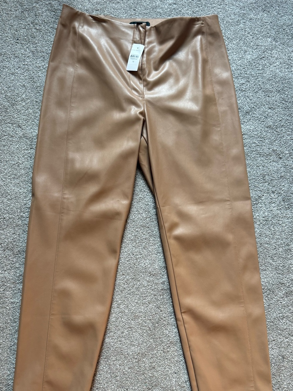 NWT Ann Taylor Faux Leather Cropped Slimming Pants in Classy Camel Tan, Sz 12